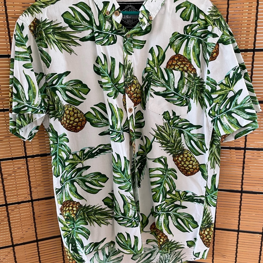 Cubavera Green and White Casual Button Down Shirt